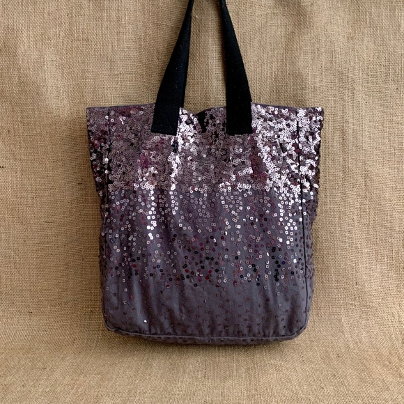 AEROPOSTALE Canvas Tote w/ Sequins Black Gray - Picture 3 of 6
